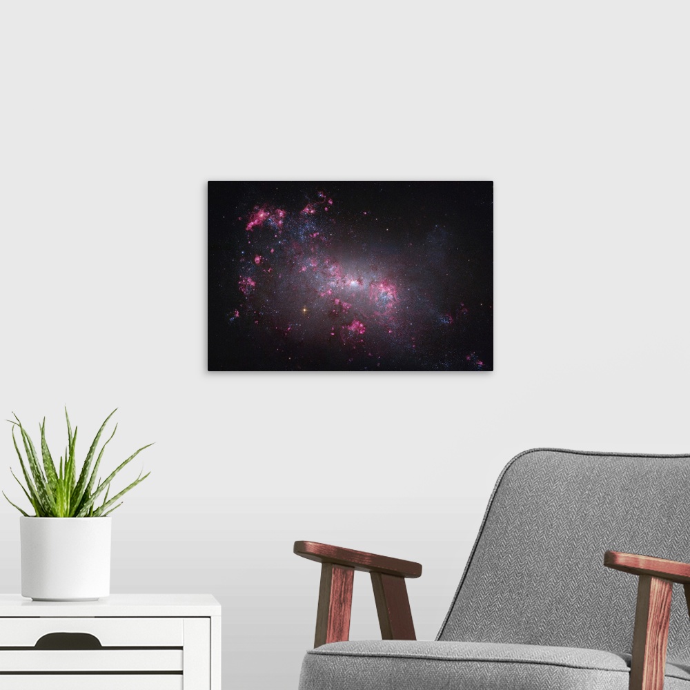 A modern room featuring NGC 4449, an irregular galaxy in the constellation Canes Venatici. NGC 4449 is a dwarf irregular ...