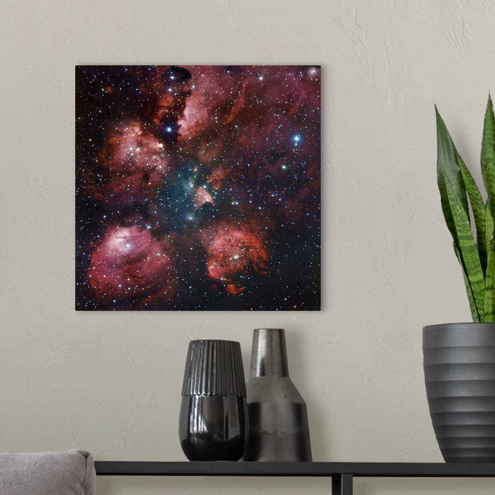 A modern room featuring NGC 6334, The Cat's Paw Nebula in Scorpius. Located in the constellation of Scorpius, the Cat's P...