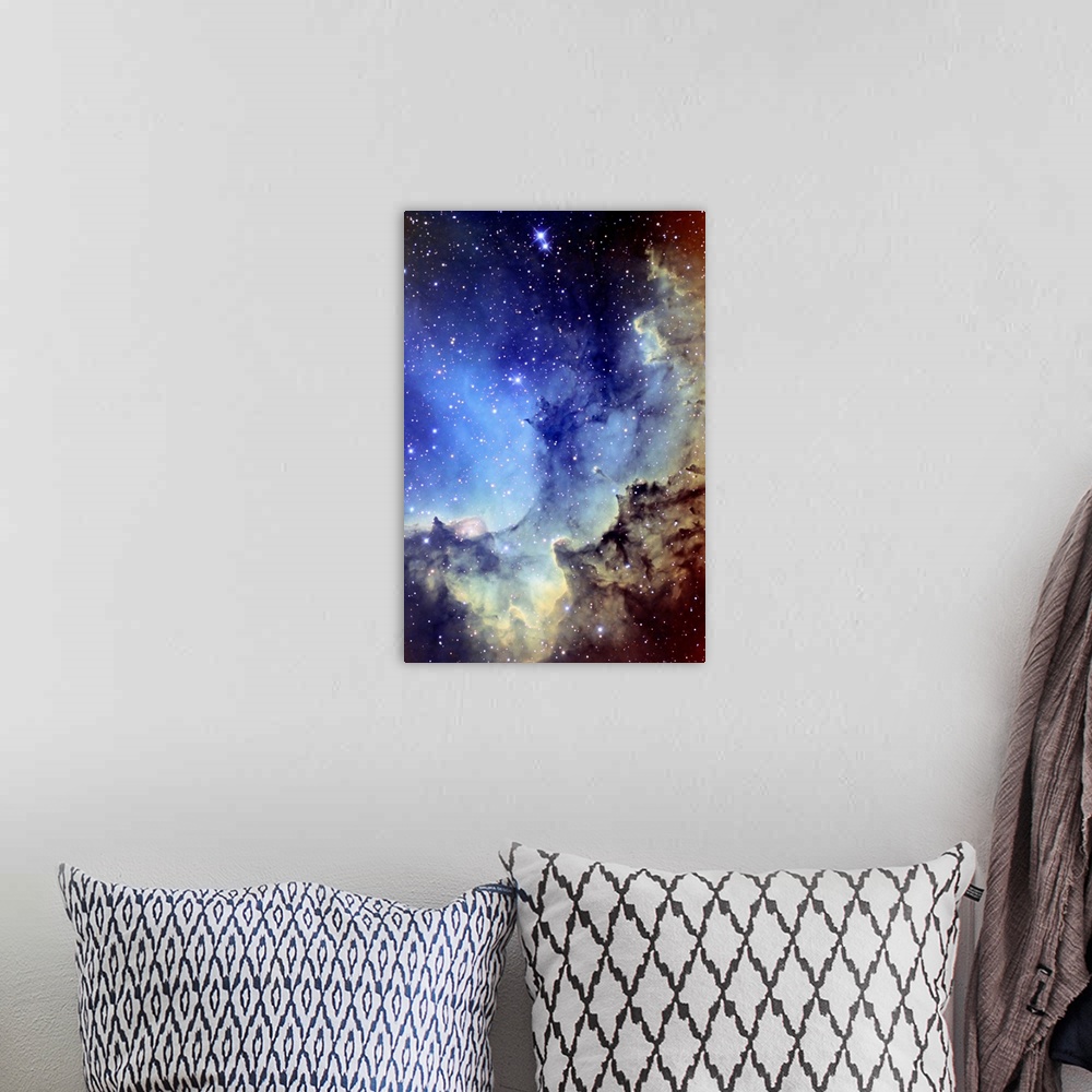 A bohemian room featuring Giant vertical wall hanging of an NGC 7380 Emission Nebula inside the constellation, Cepheus.  Co...