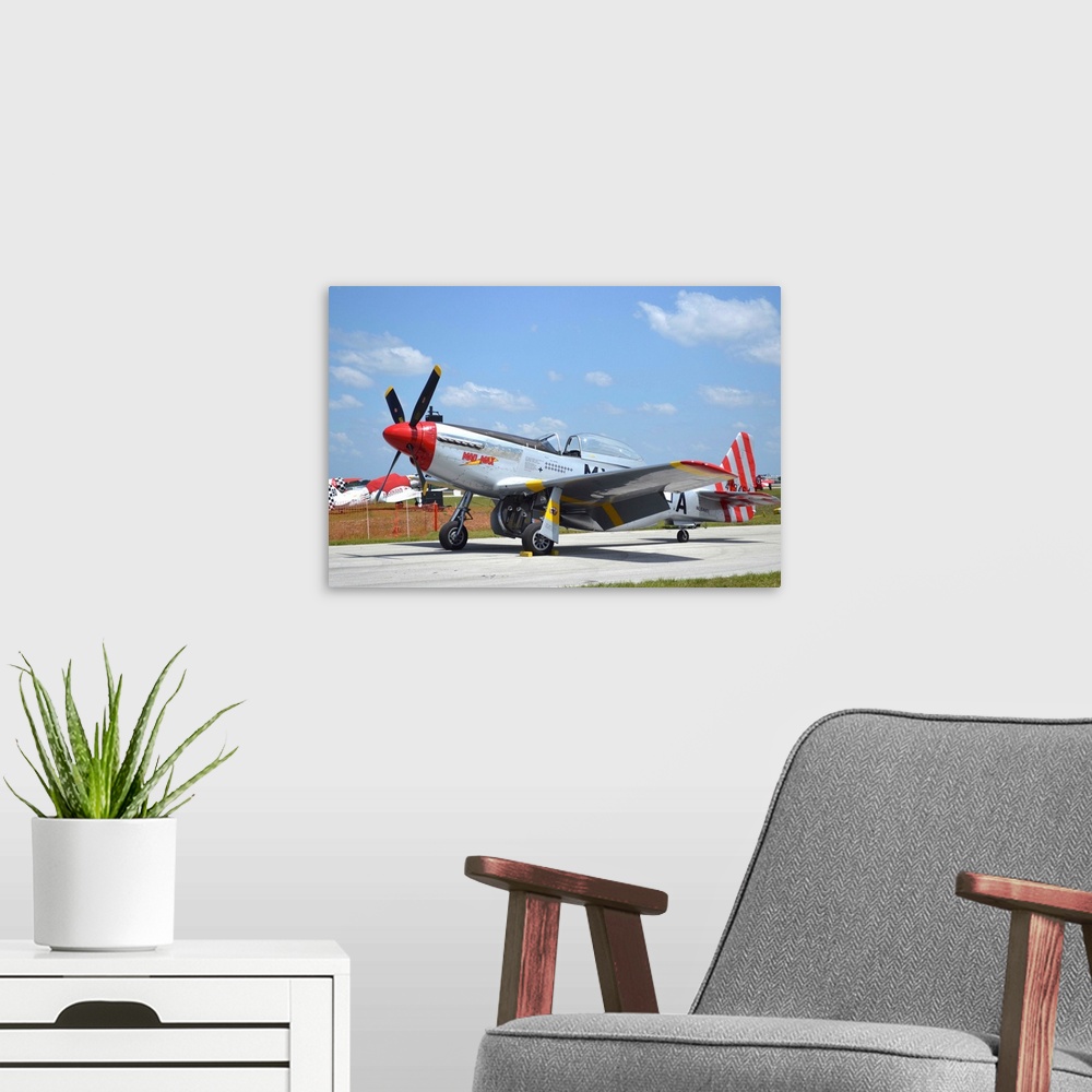 A modern room featuring North American F-51D Mustang.