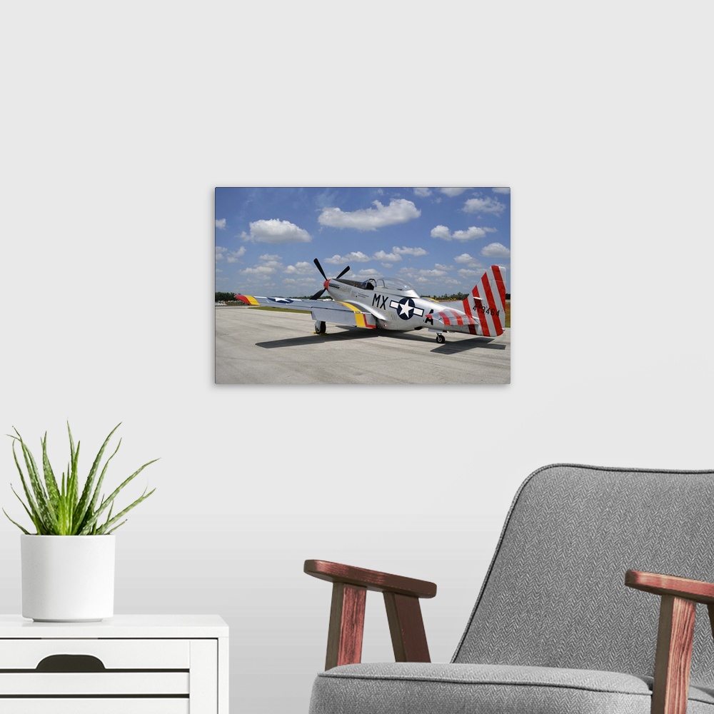 A modern room featuring North American F-51D Mustang.