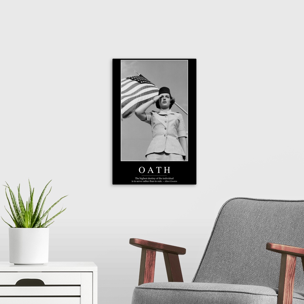 A modern room featuring Oath: Inspirational Quote and Motivational Poster
