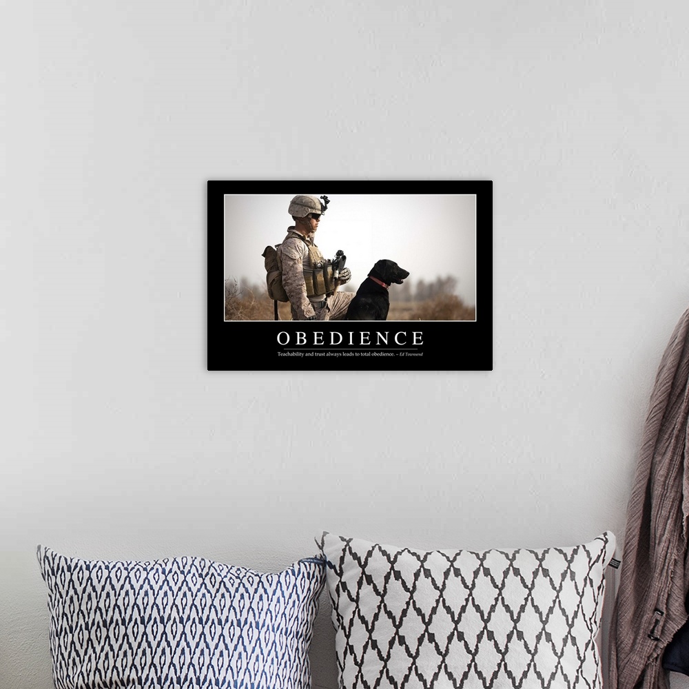 A bohemian room featuring Obedience: Inspirational Quote and Motivational Poster