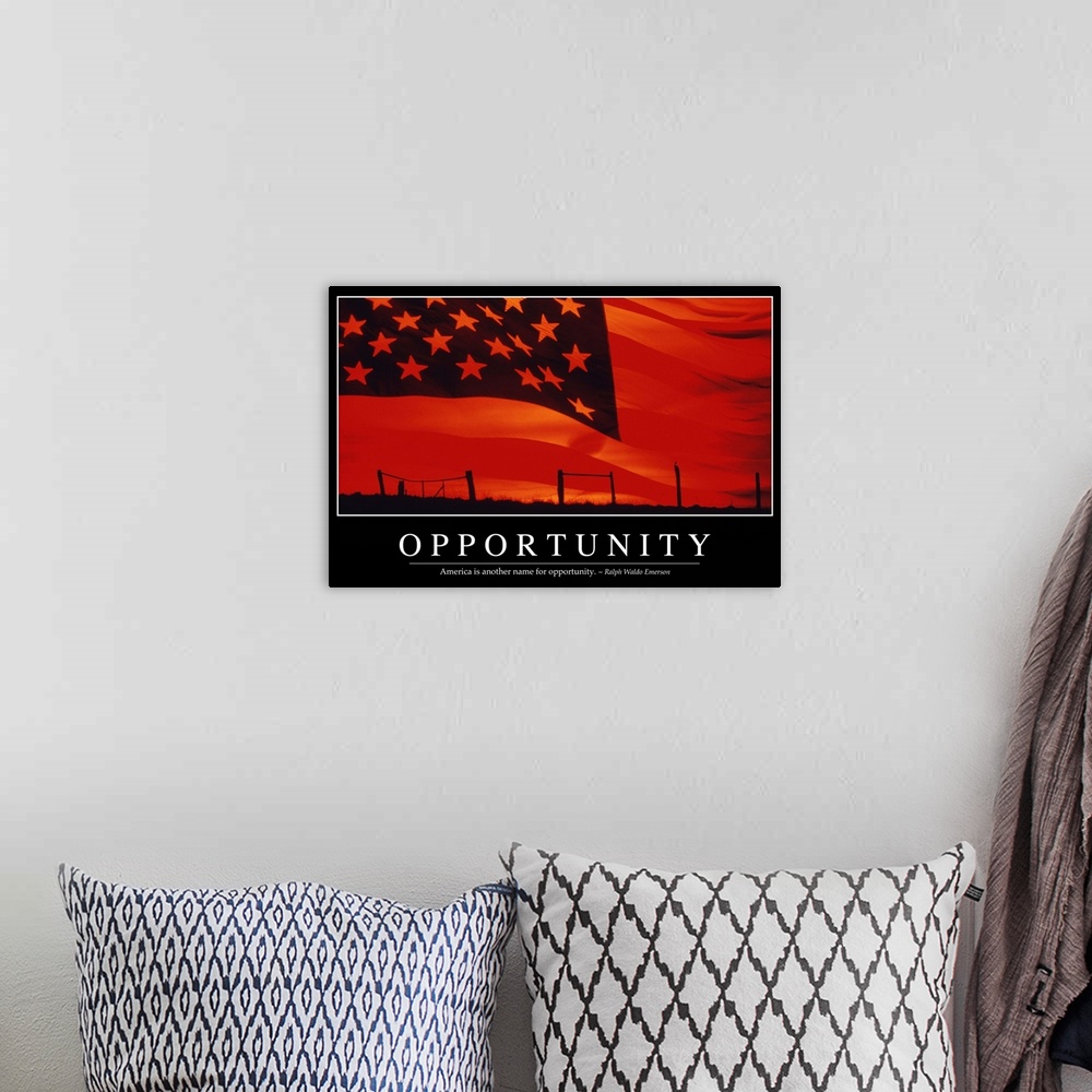 A bohemian room featuring Opportunity: Inspirational Quote and Motivational Poster