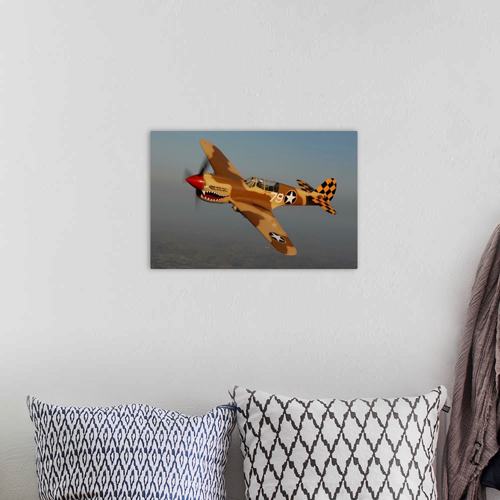 A bohemian room featuring P-40 Warhawk flying over Chino, California.