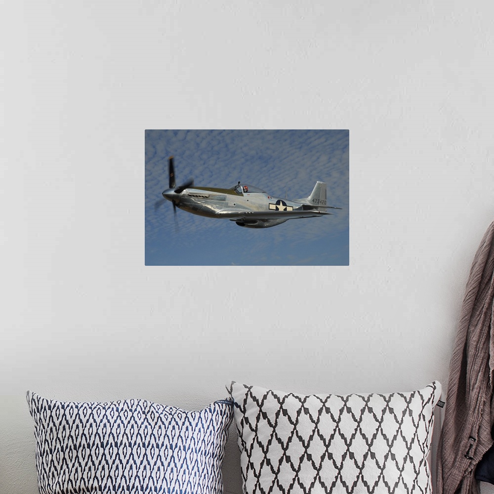 A bohemian room featuring P-51D Mustang flying over Santa Rosa, California.