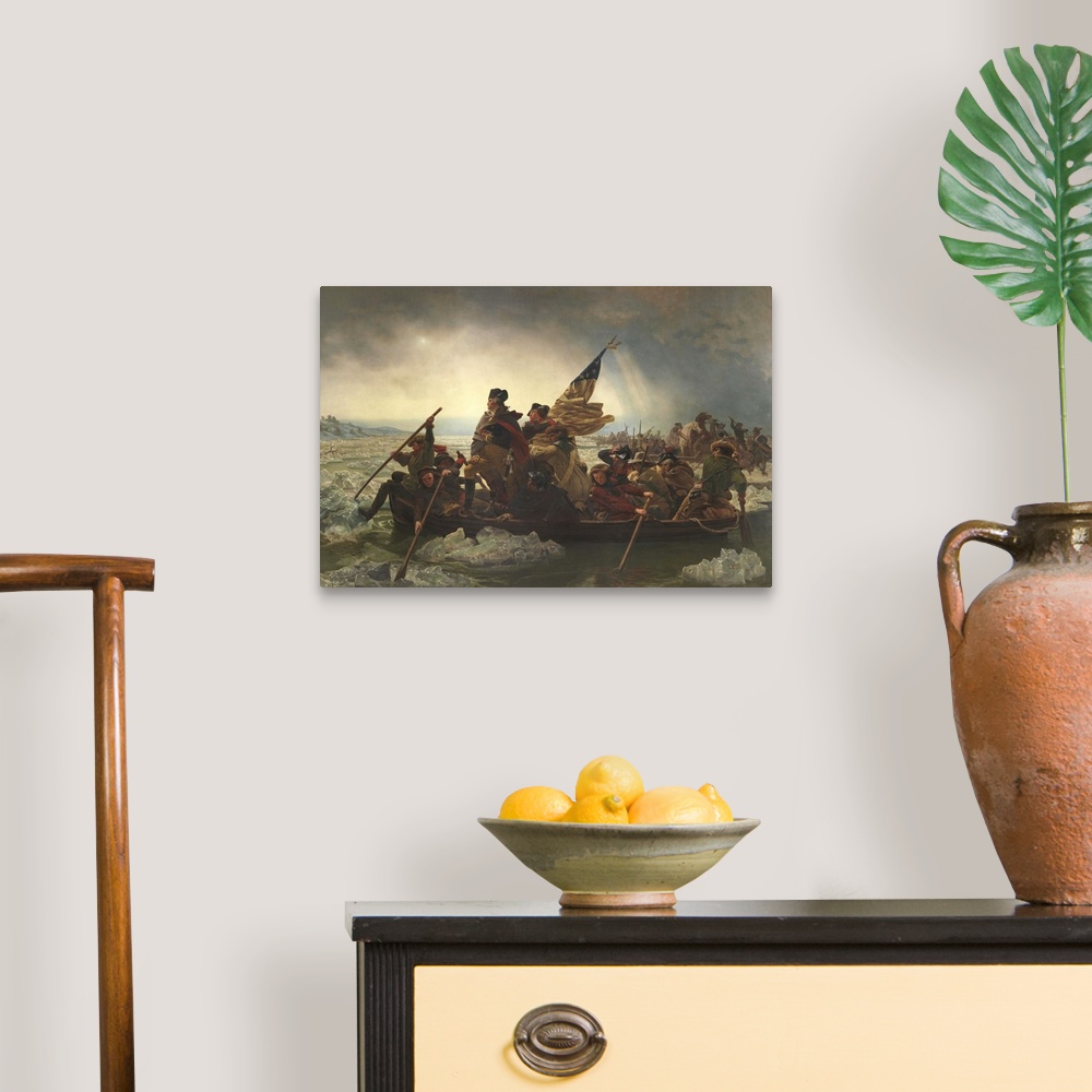 A traditional room featuring Painting of George Washington crossing the Delaware.