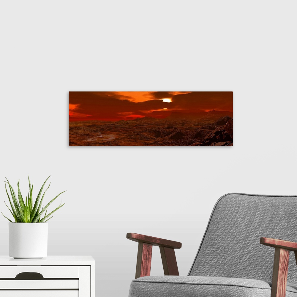 A modern room featuring Panorama of a landscape on Venus.