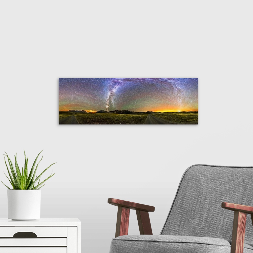 A modern room featuring September 21, 2014 - A 360 degree panorama of the Milky Way and night sky taken at the south end ...