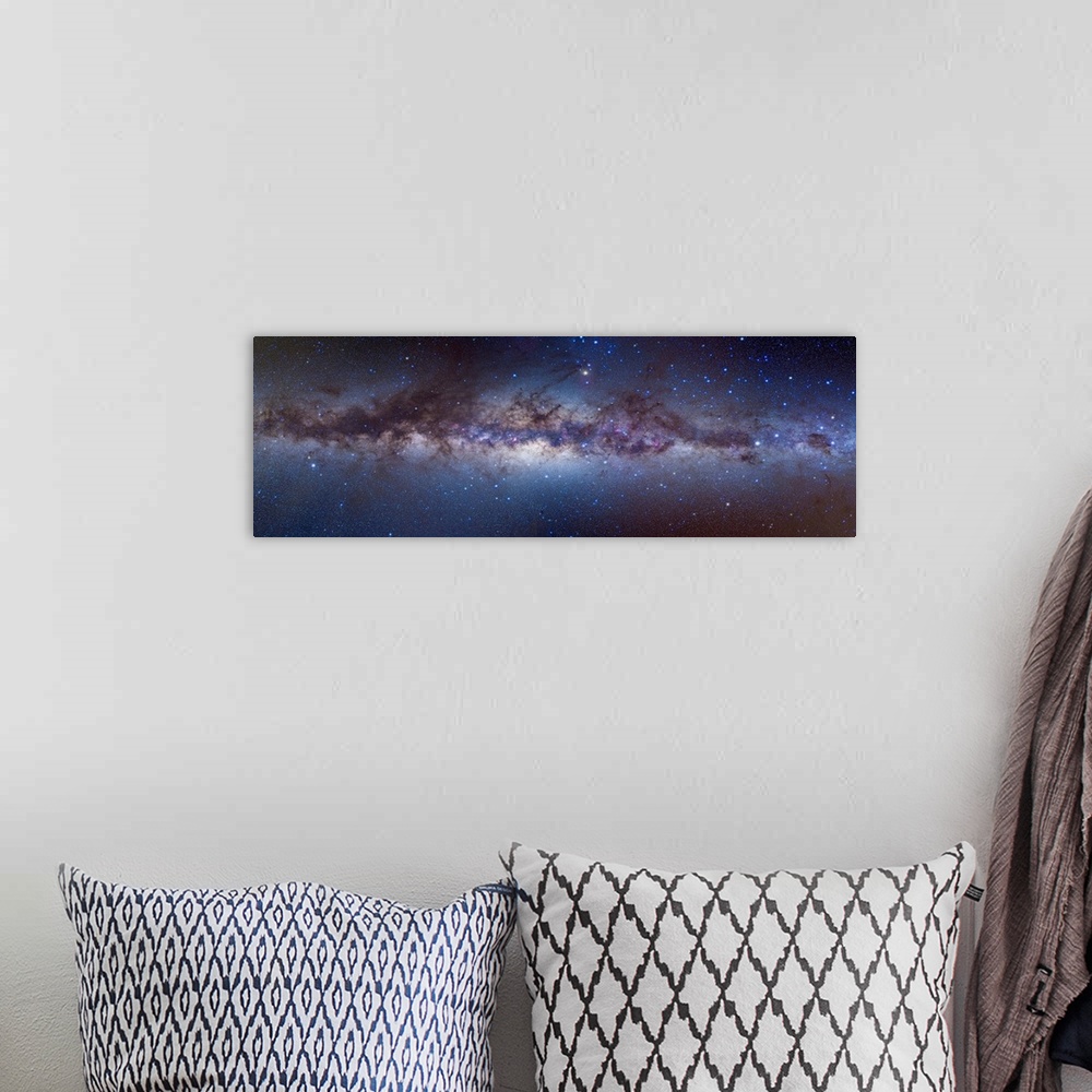 A bohemian room featuring A panorama of the center of the Galaxy portion of the southern hemisphere Milky Way, from Crux at...