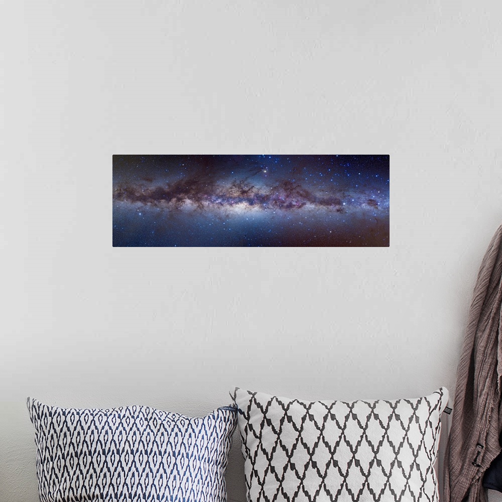 A bohemian room featuring A panorama of the center of the Galaxy portion of the southern hemisphere Milky Way, from Crux at...