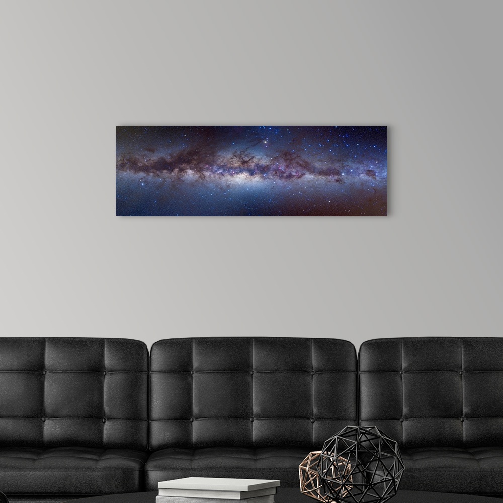 A modern room featuring A panorama of the center of the Galaxy portion of the southern hemisphere Milky Way, from Crux at...