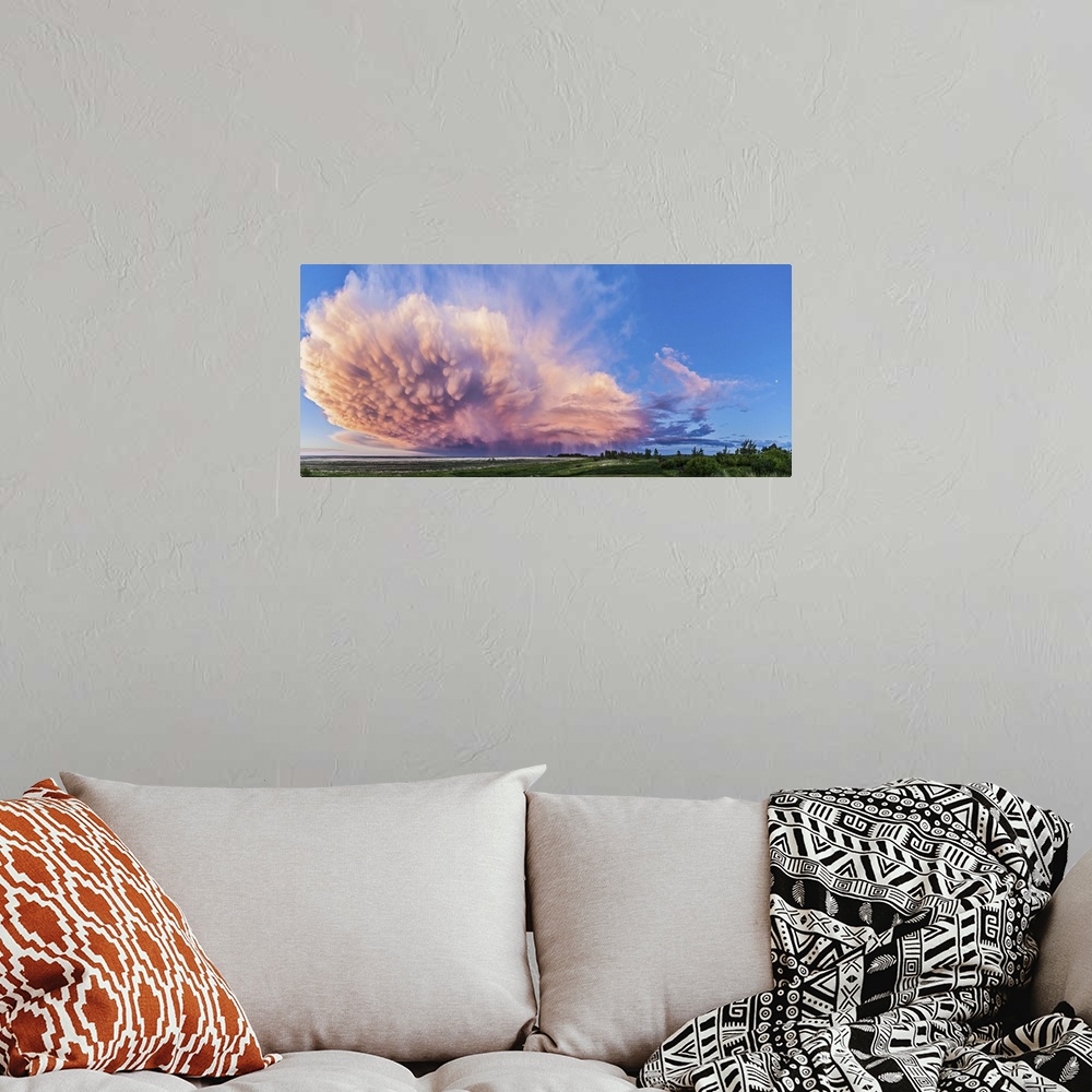 A bohemian room featuring June 17, 2013 - Panoramic view of a retreating thunderstorm in Alberta, Canada. The storm shows m...