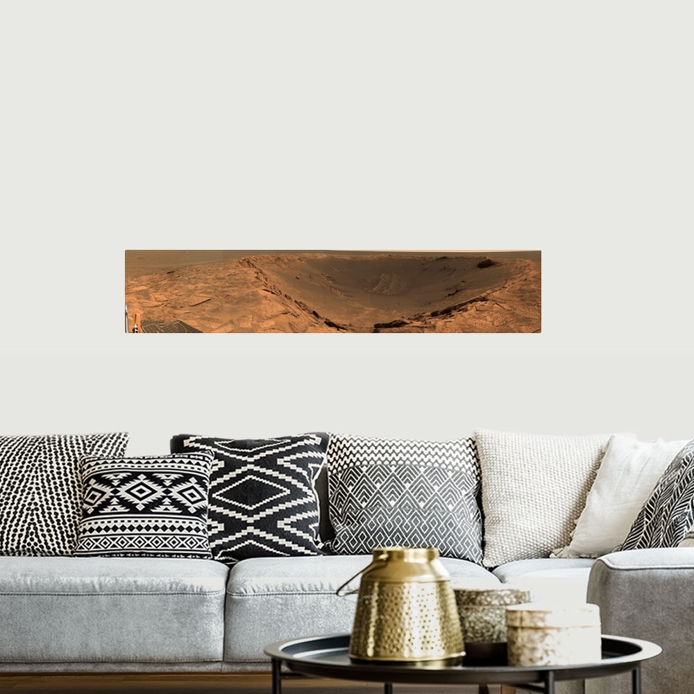 A bohemian room featuring Panoramic view of Mars showing the Endurance Crater