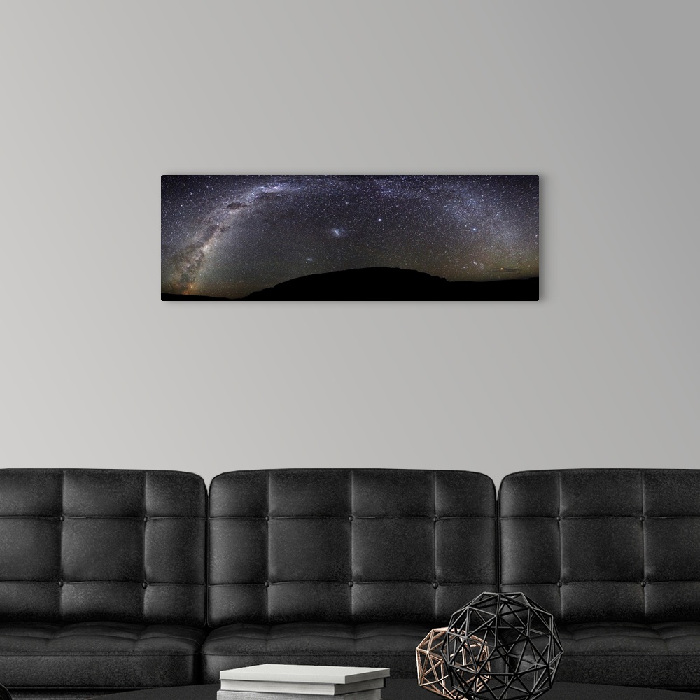 A modern room featuring The Milky Way in a panoramic photograph from Scorpius to Orion at the Somuncura Plateau in Argent...