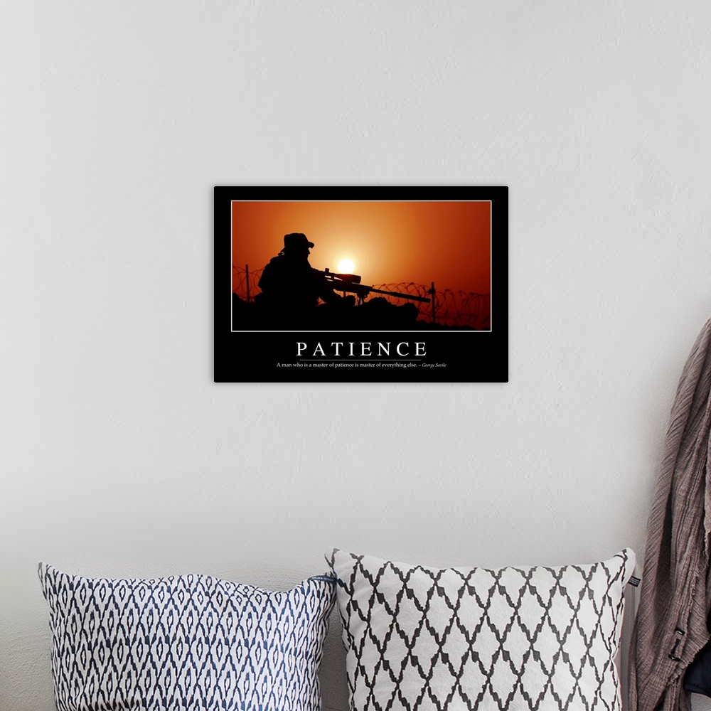 A bohemian room featuring Patience: Inspirational Quote and Motivational Poster