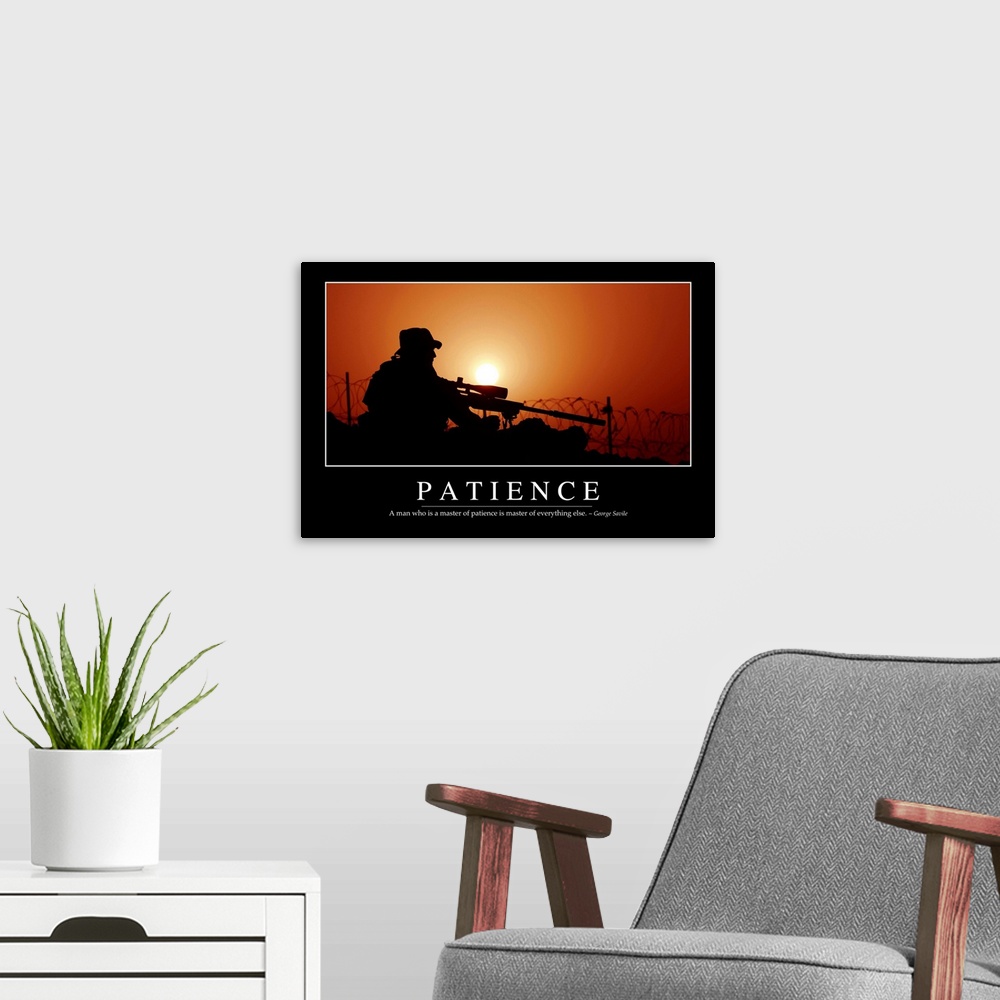 A modern room featuring Patience: Inspirational Quote and Motivational Poster