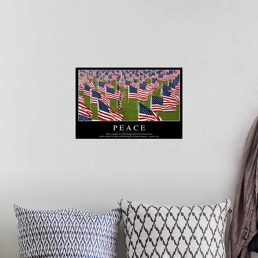 A bohemian room featuring Peace: Inspirational Quote and Motivational Poster