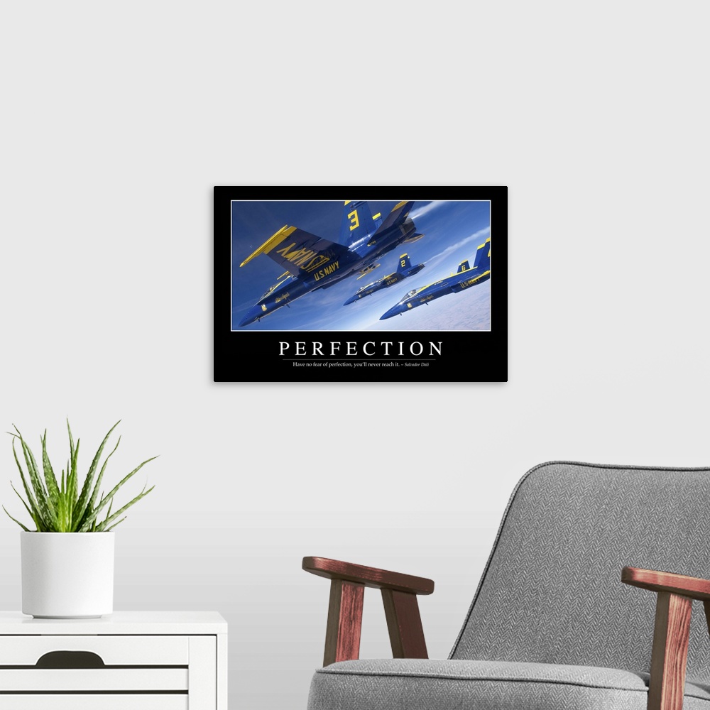 A modern room featuring Perfection: Inspirational Quote and Motivational Poster