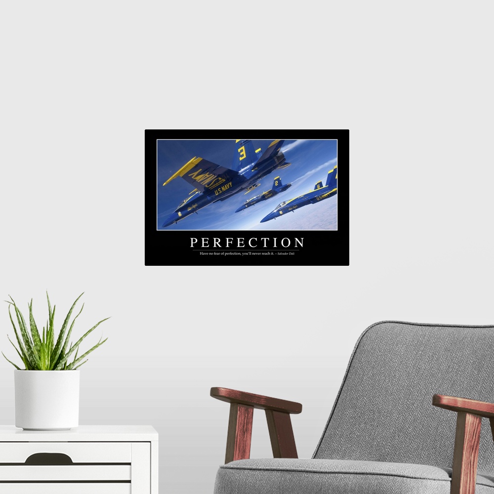 A modern room featuring Perfection: Inspirational Quote and Motivational Poster