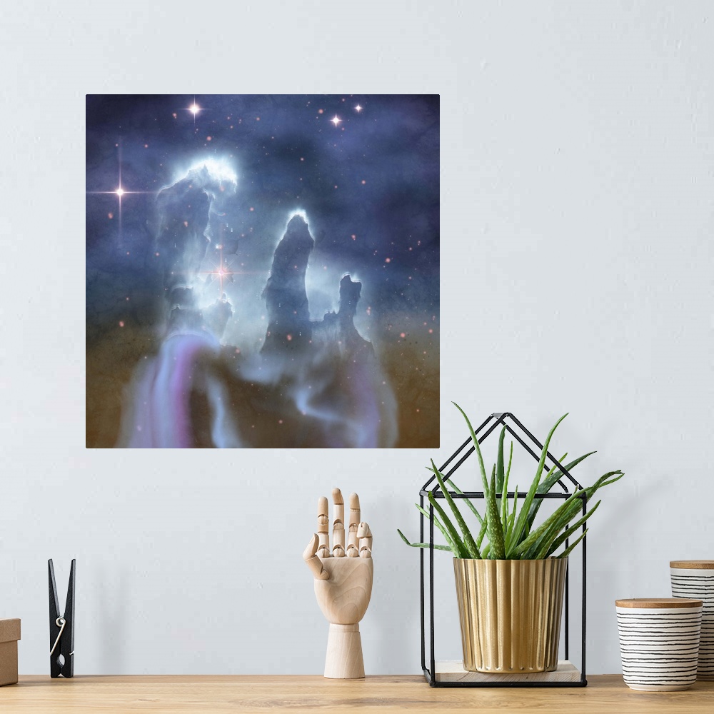 A bohemian room featuring Pillars of Creation are part of the Eagle Nebula and are made of interstellar dust and gases.