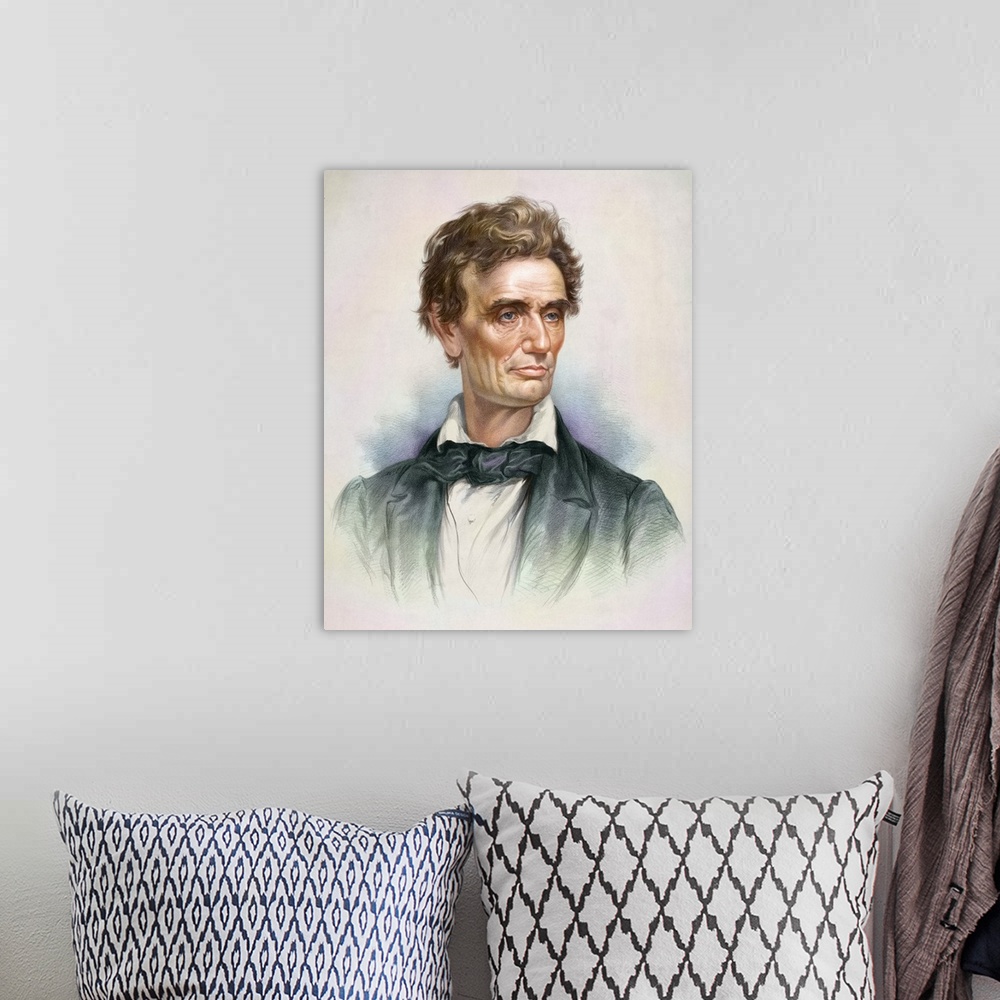 A bohemian room featuring Portrait of a young Abraham Lincoln.
