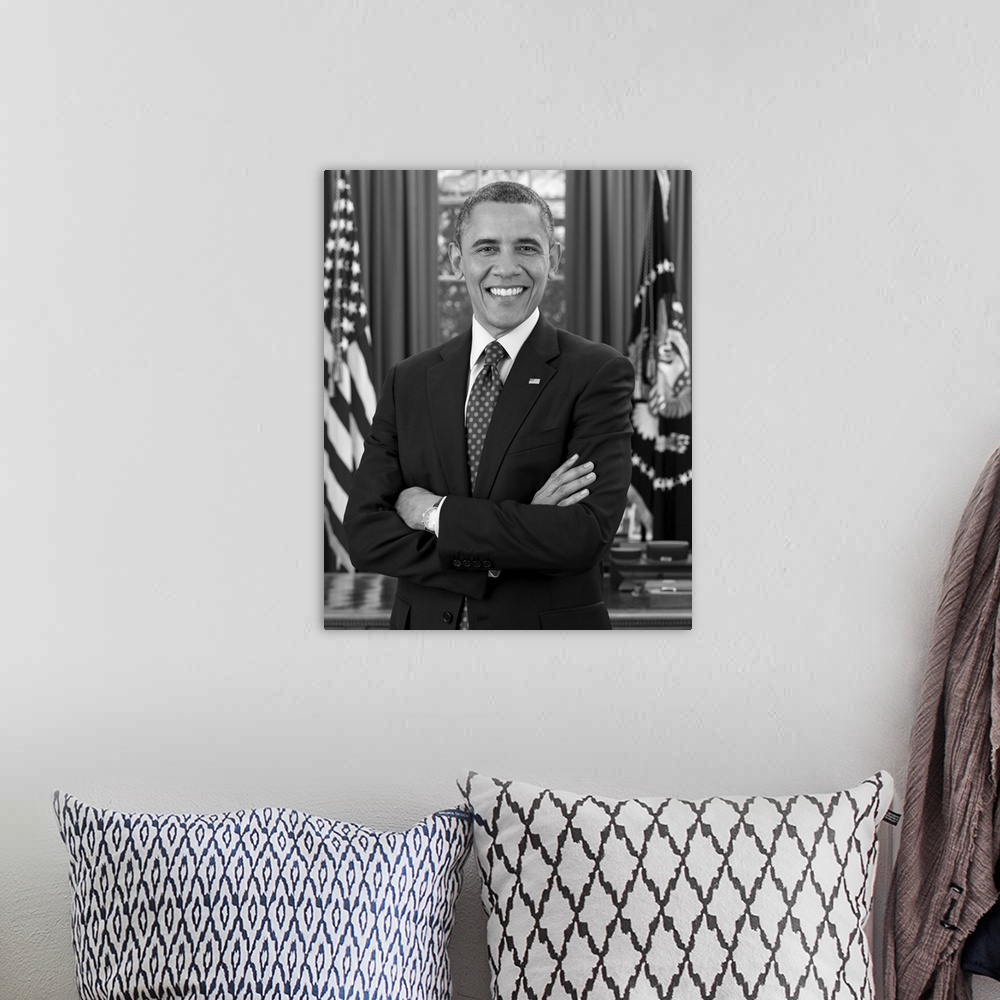 A bohemian room featuring Portrait of Barack Obama, 44th U.S. President, who was the first African American to occupy the o...
