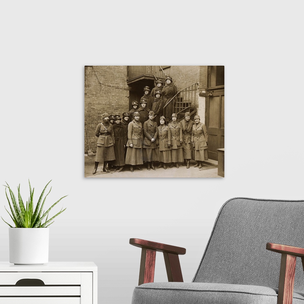 A modern room featuring Portrait of he first contingent of the Women's Overseas Hospitals, 1917.