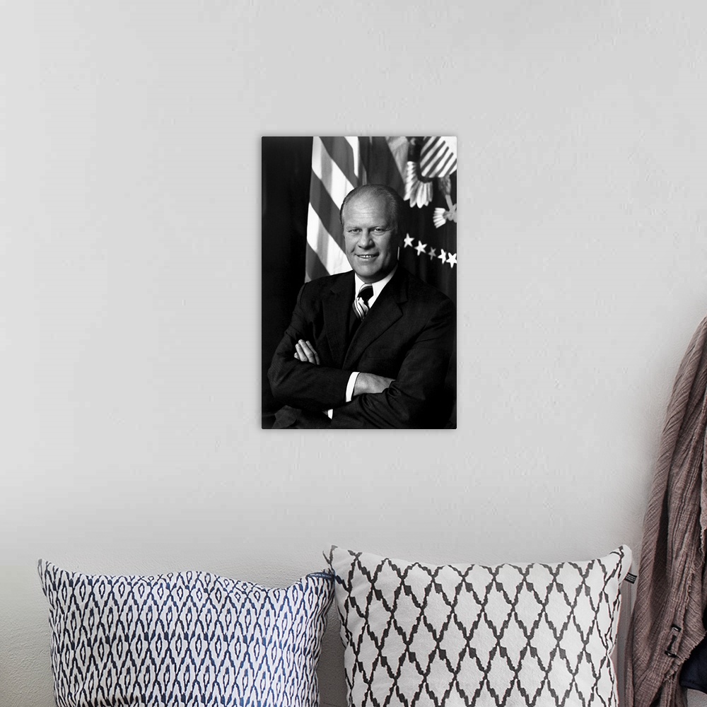 A bohemian room featuring Portrait of President Gerald Ford. Photo taken August 1974.
