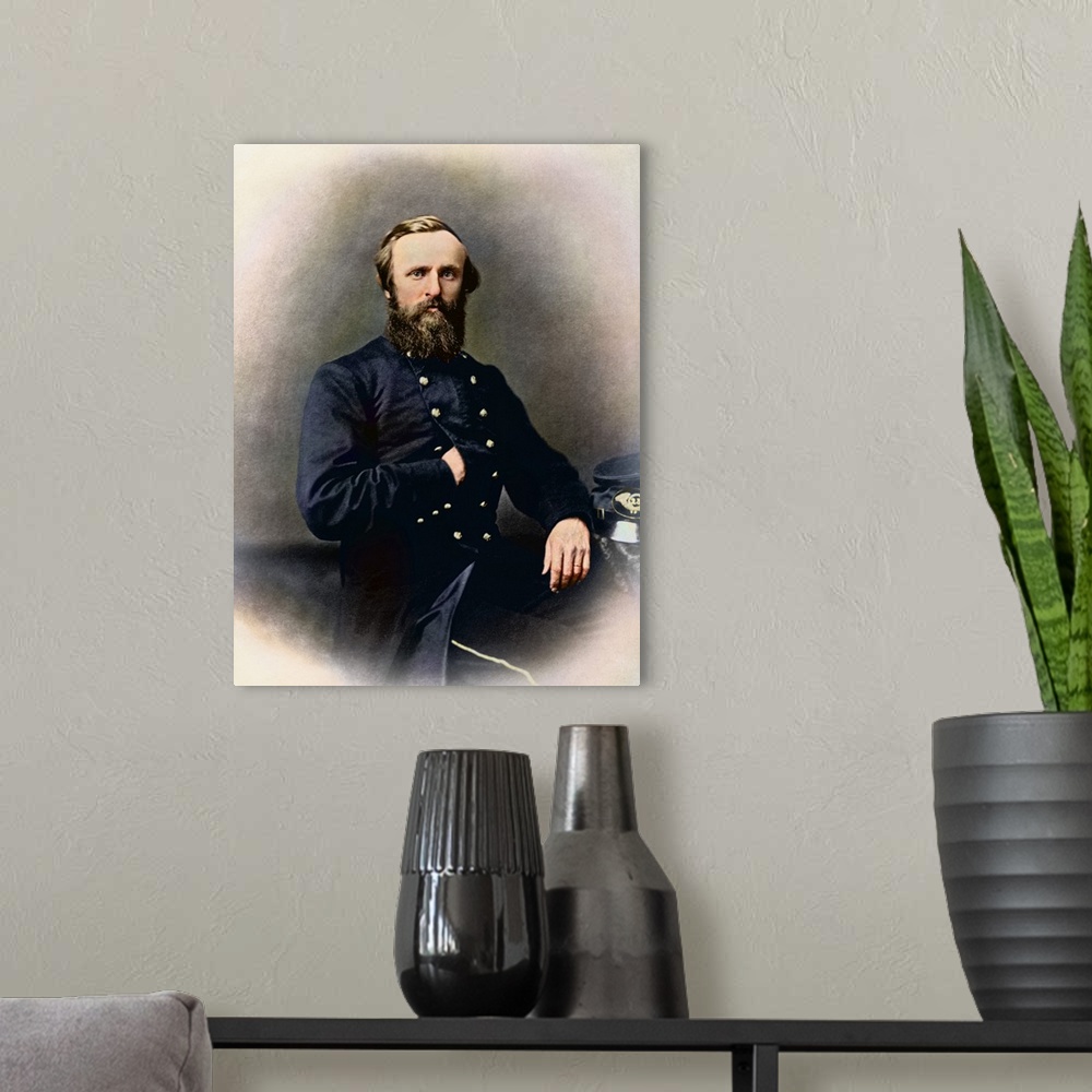 A modern room featuring Portrait of Rutherford B. Hayes while in service during the American Civil War.