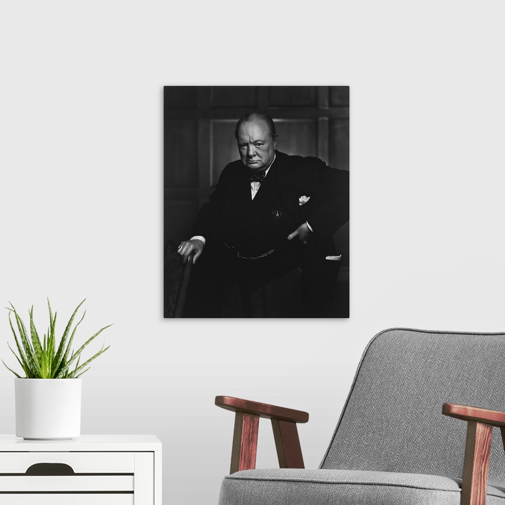 A modern room featuring Portrait of Sir Winston Churchill at the Canadian Parliament in December 1941.