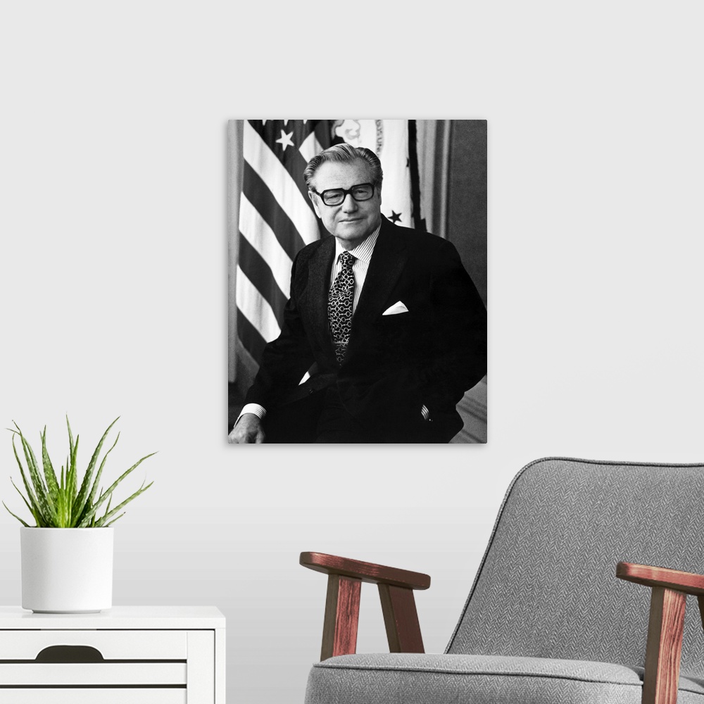 A modern room featuring Portrait of Vice President Nelson Rockefeller, 1975.