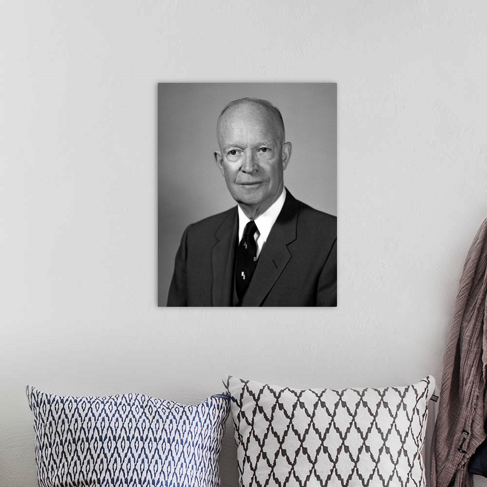 A bohemian room featuring Digitally restored American history photo of President Dwight Eisenhower.