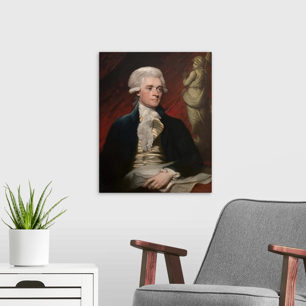A modern room featuring Vintage American History painting of President Thomas Jefferson.