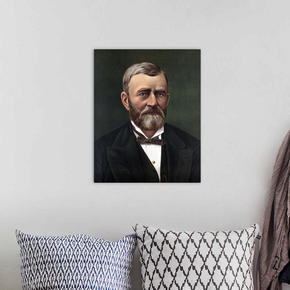 A bohemian room featuring Digitally restored color portrait of President Ulysses S. Grant.