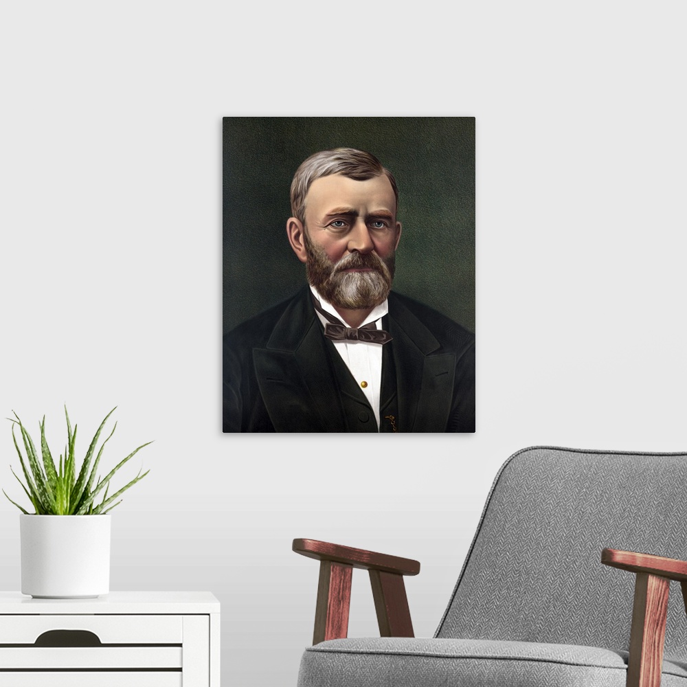 A modern room featuring Digitally restored color portrait of President Ulysses S. Grant.