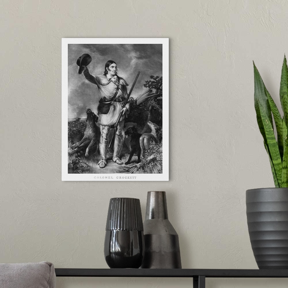 A modern room featuring Print of folk hero and frontiersman Davy Crockett.