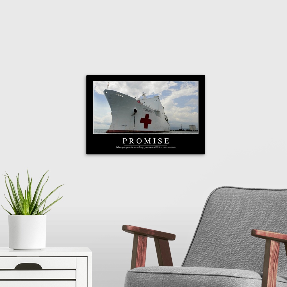 A modern room featuring Promise: Inspirational Quote and Motivational Poster