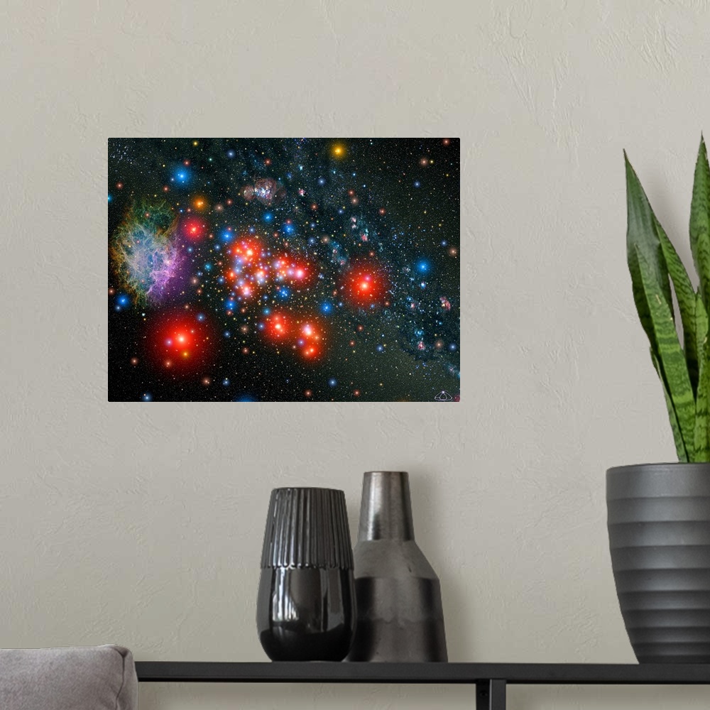 A modern room featuring Bright and various colored stars are photographed in the galaxy.