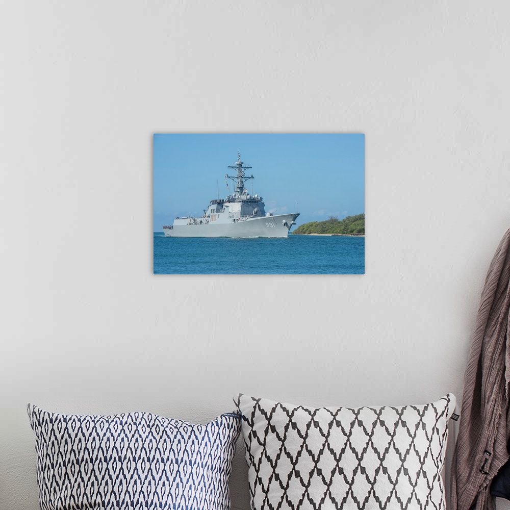 A bohemian room featuring Republic of Korea Navy guided-missile destroyer Sejong the Great in Pearl Harbor.