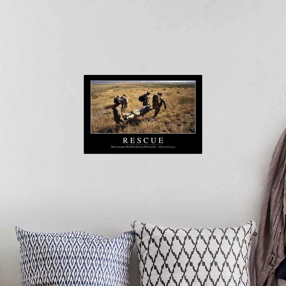 A bohemian room featuring Rescue: Inspirational Quote and Motivational Poster
