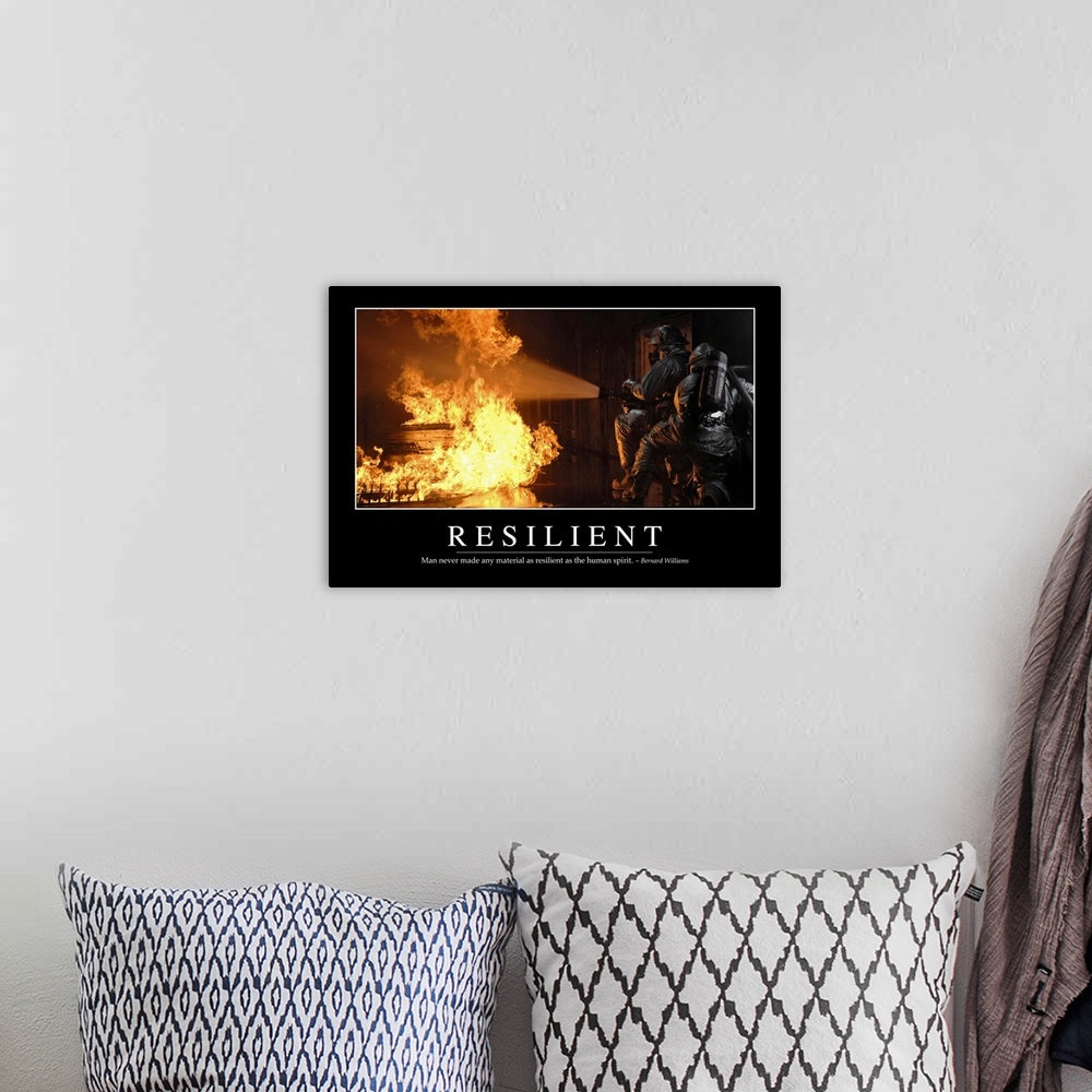 A bohemian room featuring Resilient: Inspirational Quote and Motivational Poster