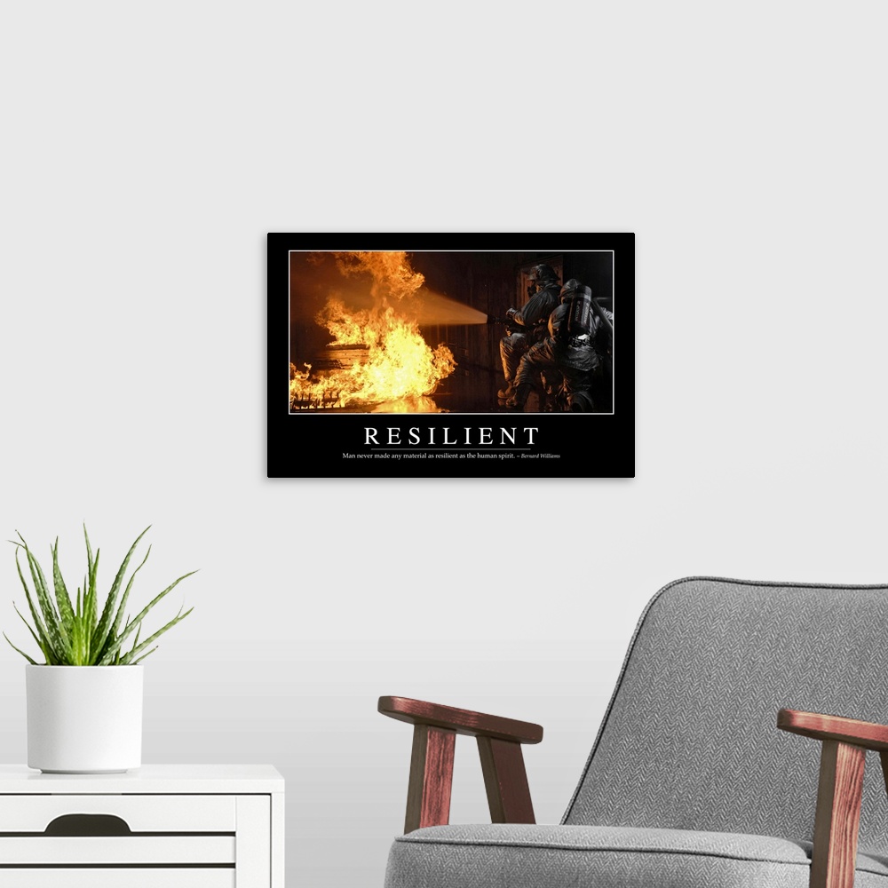 A modern room featuring Resilient: Inspirational Quote and Motivational Poster