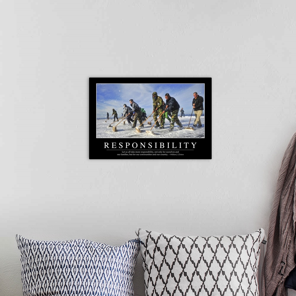 A bohemian room featuring Responsibility: Inspirational Quote and Motivational Poster