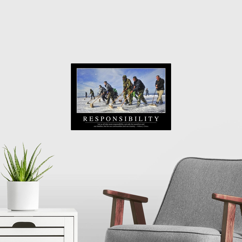 A modern room featuring Responsibility: Inspirational Quote and Motivational Poster