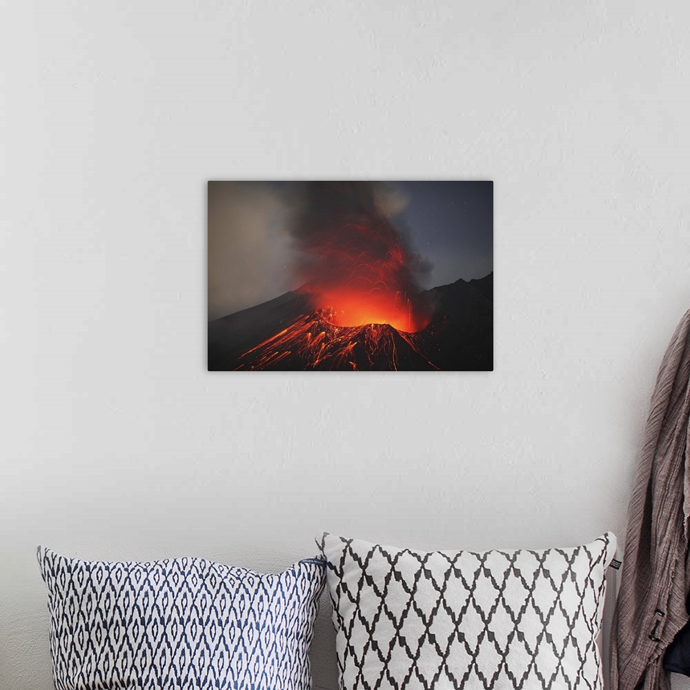 A bohemian room featuring Sakurajima eruption Kagoshima Japan