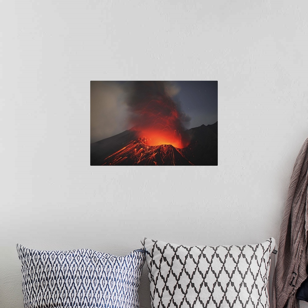 A bohemian room featuring Sakurajima eruption Kagoshima Japan