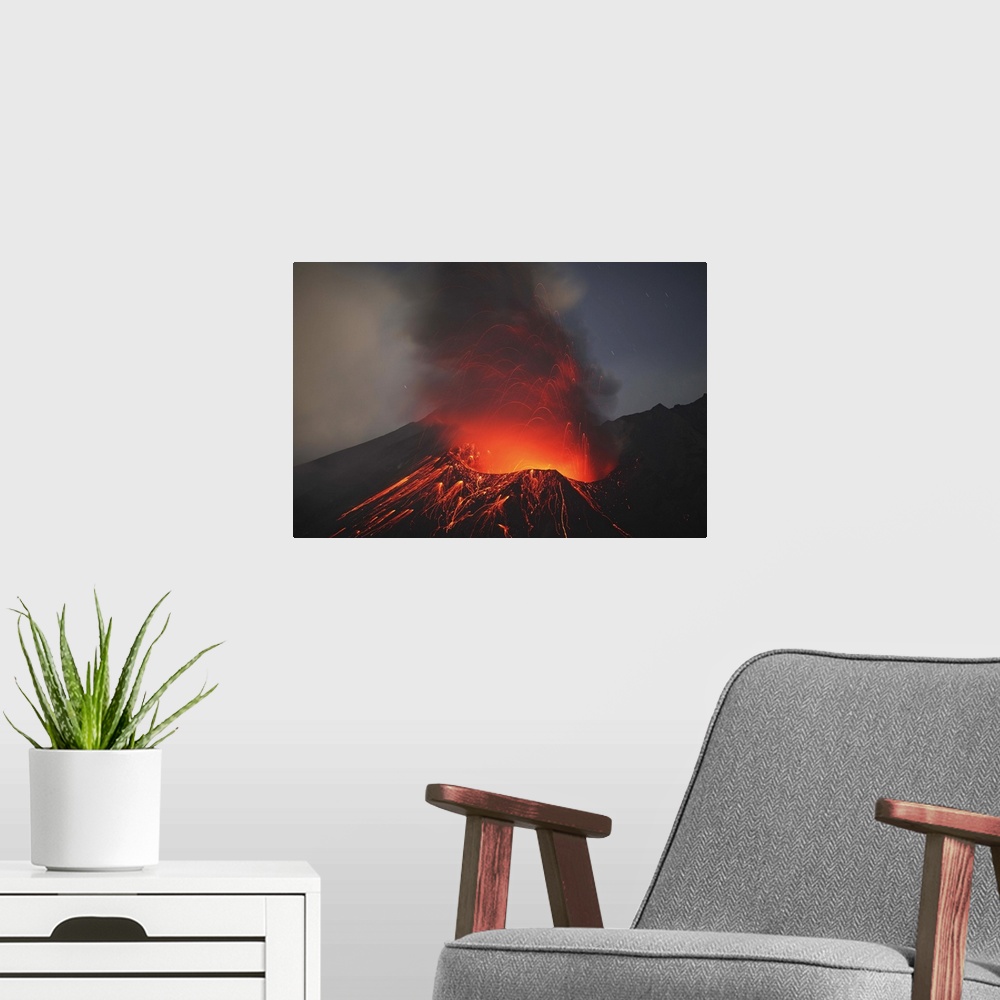 A modern room featuring Sakurajima eruption Kagoshima Japan