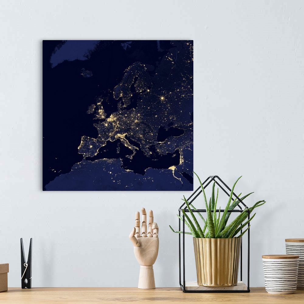 A bohemian room featuring Satellite view of city lights in several major European and Nordic cities, including Stockholm Sw...