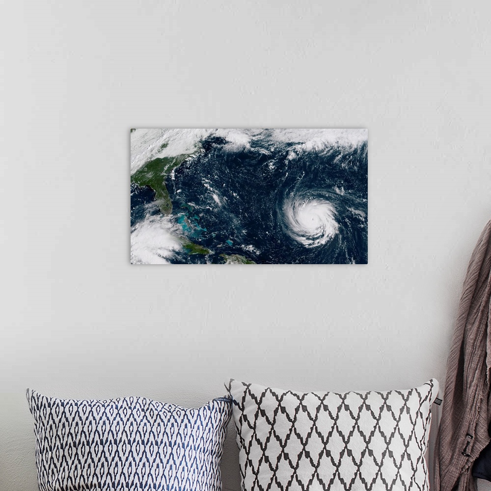 A bohemian room featuring Satellite view of Hurricane Florence in the western Atlantic  Ocean.